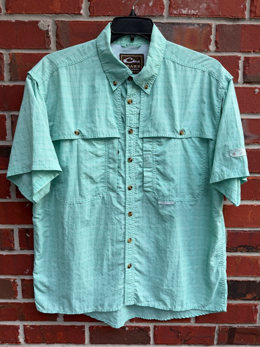 Drake Waterfowl Mens M Wingshooters Aqua Plaid Short-Sleeve Sun Fishing Shirt P7